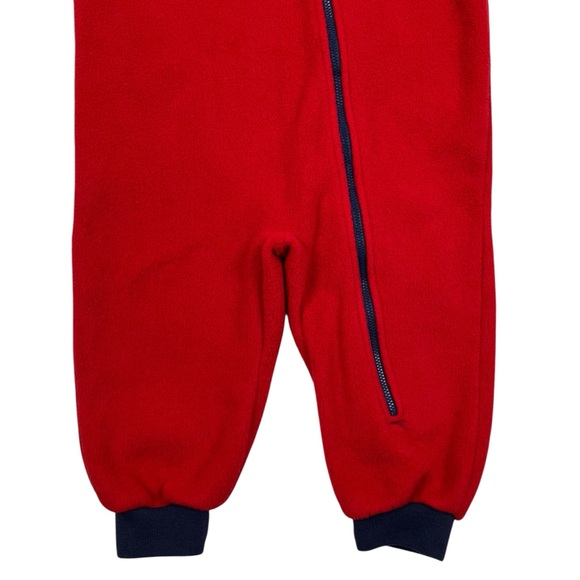 Vintage 90s LL Bean Kids Red & Blue Fleece Snow Suit Bunting One Piece Hooded - Picture 3 of 15